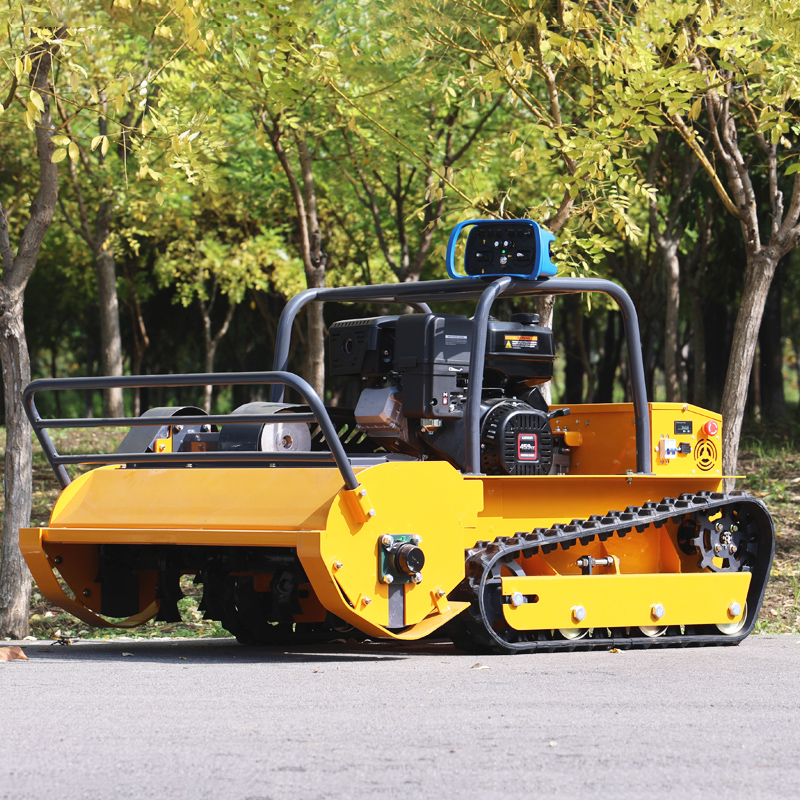 Trimming steep road borders safely with tracked remote weed trimmer