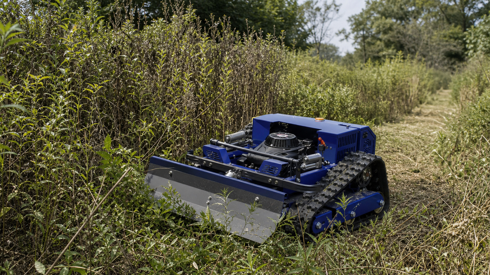 Clearing dense weeds and overgrown brush with robotic flail mower
