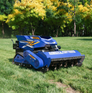 Remote control mower demonstrating commercial cutting width